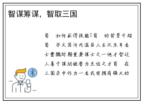 智谋筹谋，智取三国